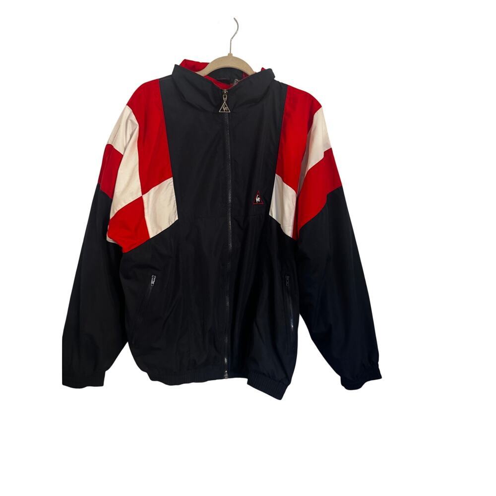 Le Coq Sportif Vintage Colorblock Windbreaker Jacket Red Black White Size L View 2